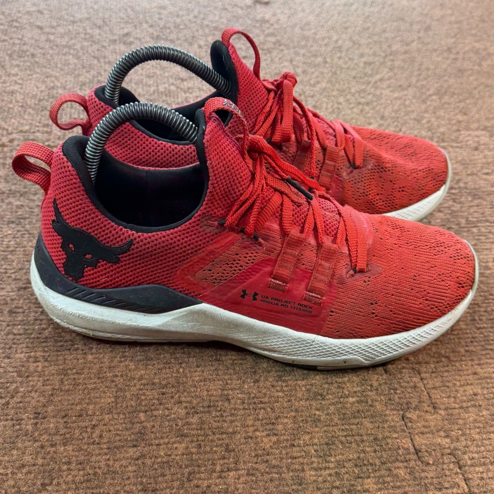 Under Armour Project Rock 3 Red Training Shoes 3023006-600 Womens 9 Mens 7.5